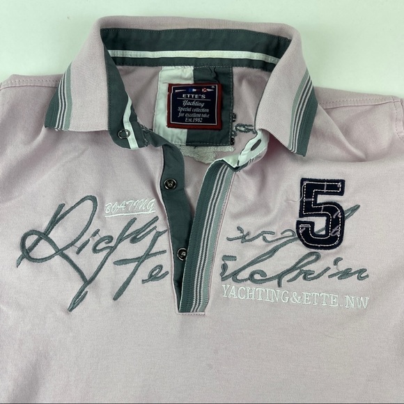 Ettes Yachting Polo Womens Small Pink Blue Log Embroidered Snap Short Sleeve - Picture 3 of 9